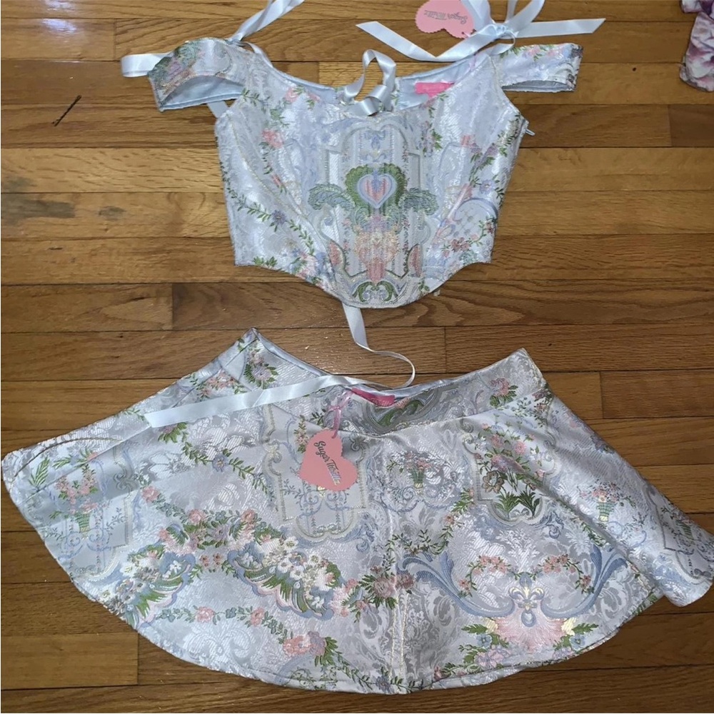 Dolls Kill Sugar Thrillz If the Shoe Fits Brocade Corset Mini Skirt Set large
